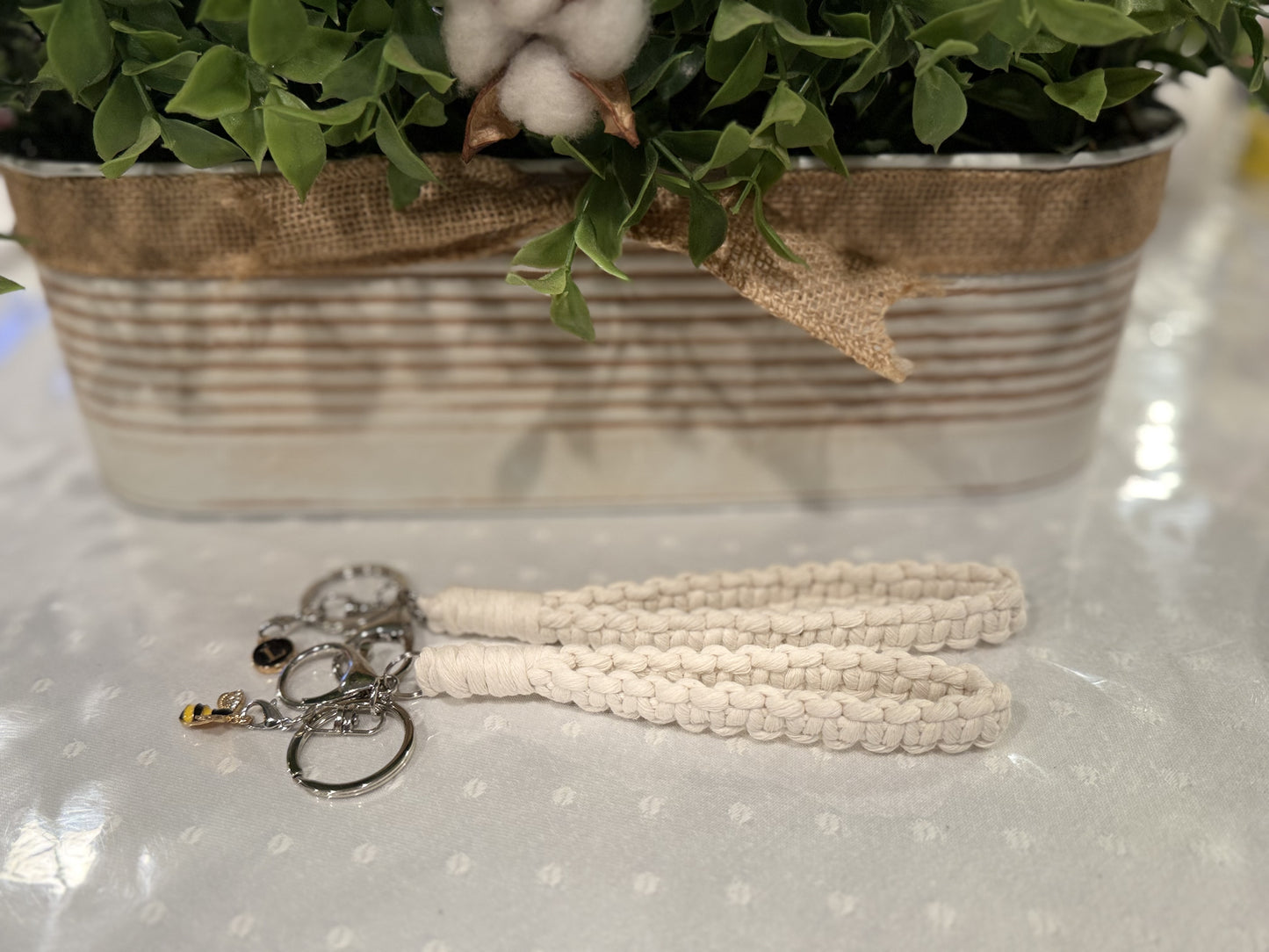 Macrame wristlet keychain
