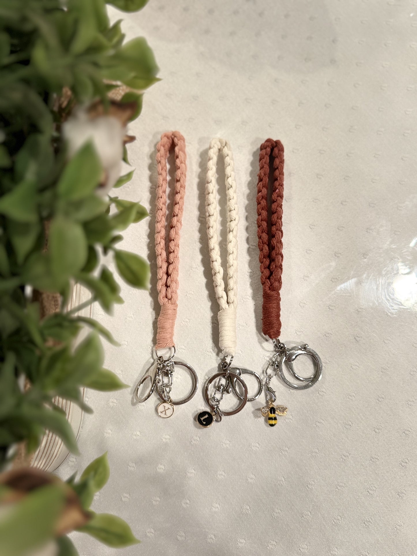 Macrame wristlet keychain