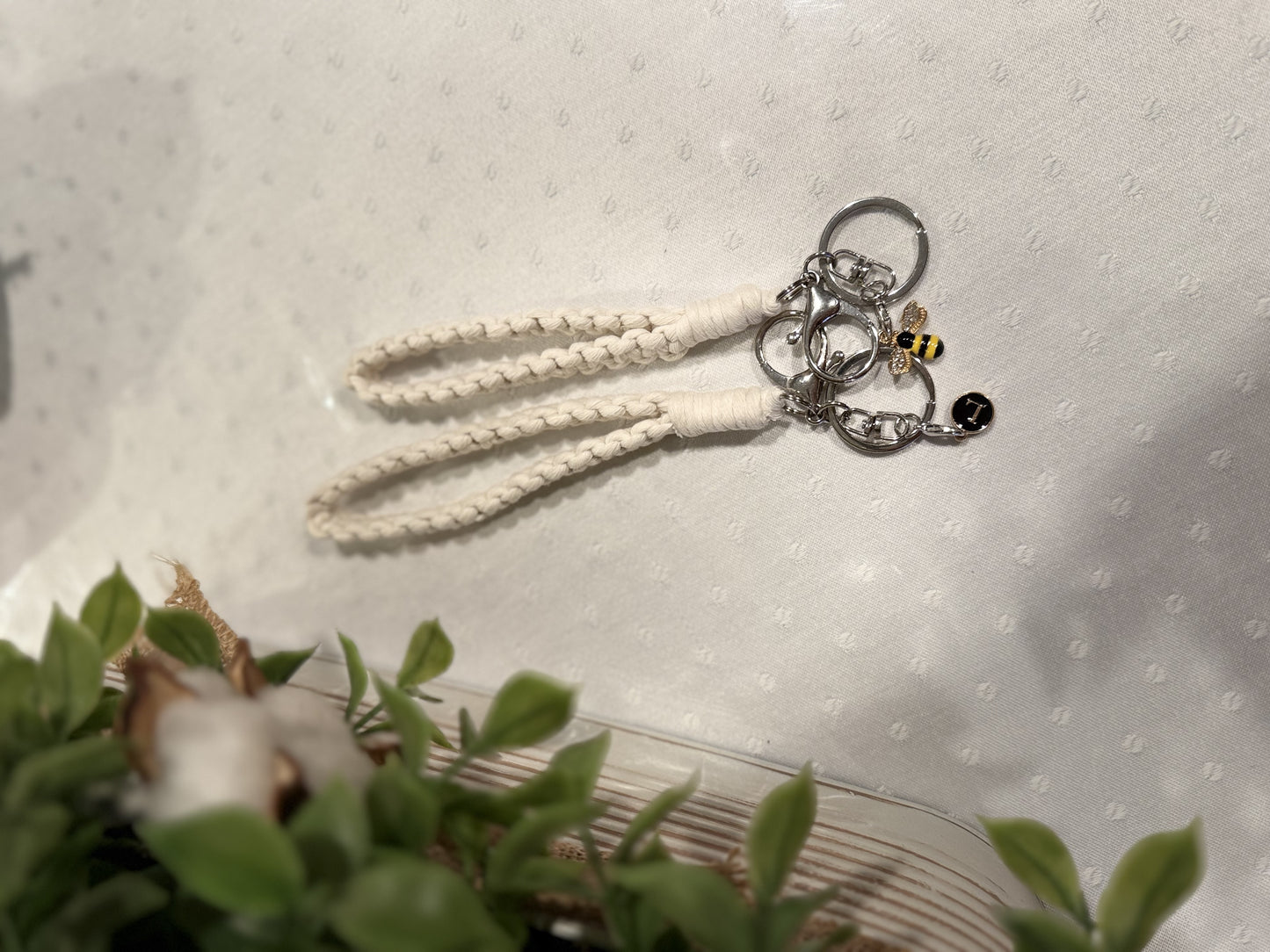 Macrame wristlet keychain